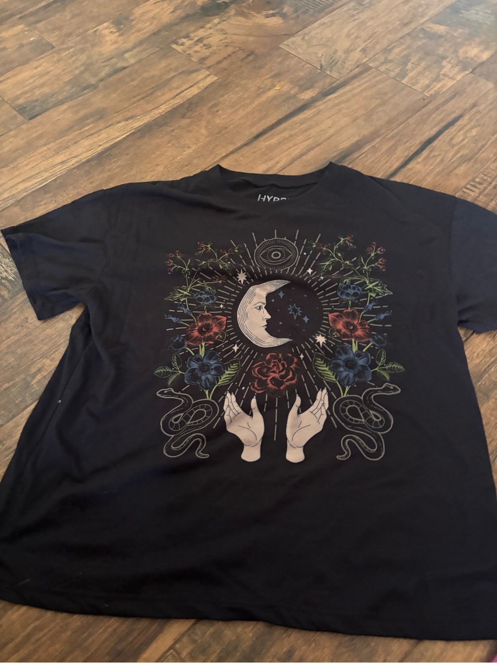 Hybrid Apparel Black Tee with Silver Logo Print